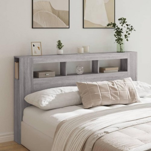 Sengegavl med LED-lys 180 × 18,5 × 103,5 cm - grå sonoma, konstrueret træ