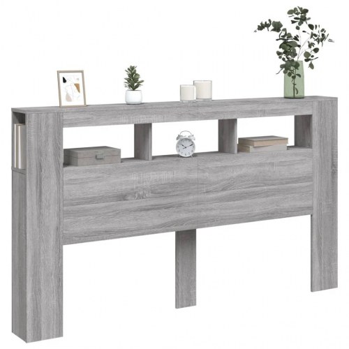 Sengegavl med LED-lys 180 × 18,5 × 103,5 cm - grå sonoma, konstrueret træ