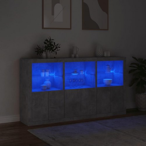 Skænk med LED-lys 181,5x37x100 cm - betongrå