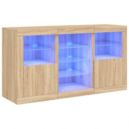 Skænk med LED-lys 123x37x67 cm - sonoma-eg