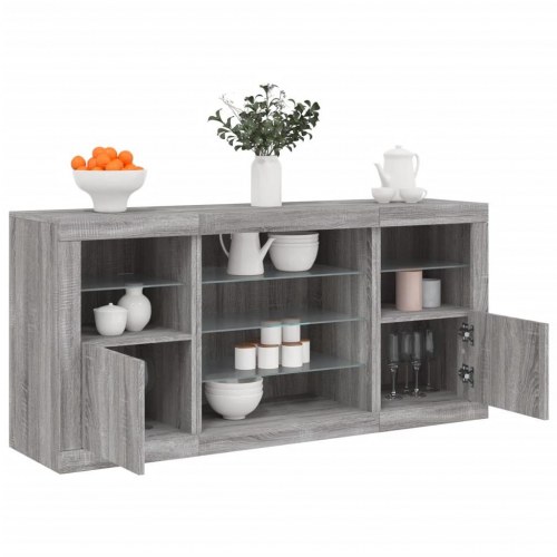 Skænk med LED-lys - grå sonoma-eg, 142,5 x 37 x 67 cm