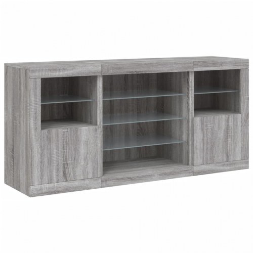 Skænk med LED-lys - grå sonoma-eg, 142,5 x 37 x 67 cm