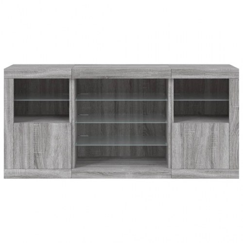 Skænk med LED-lys - grå sonoma-eg, 142,5 x 37 x 67 cm