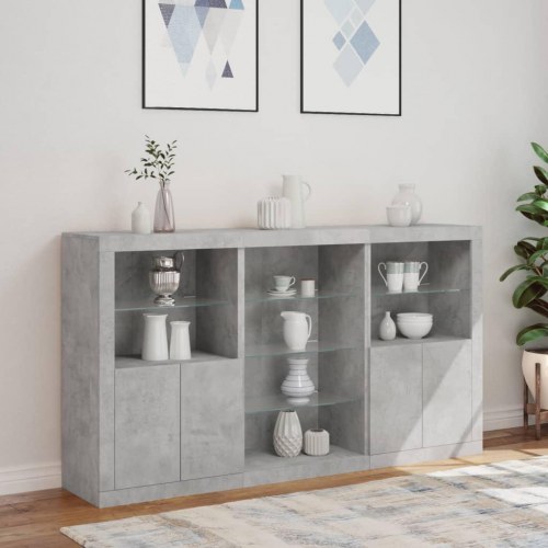 Skænk med LED-lys 181,5×37×100 cm - betongrå