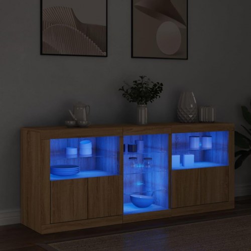 Skænk med LED-lys 162×37×67 cm - sonoma-eg