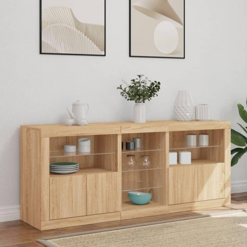 Skænk med LED-lys 162×37×67 cm - sonoma-eg