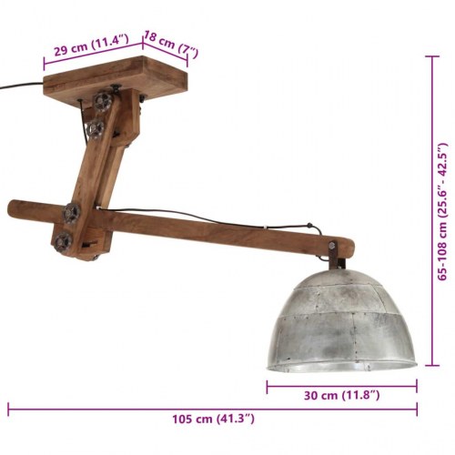 Loftlampe E27 i vintagesølv 105 x 30 x 65-108 cm