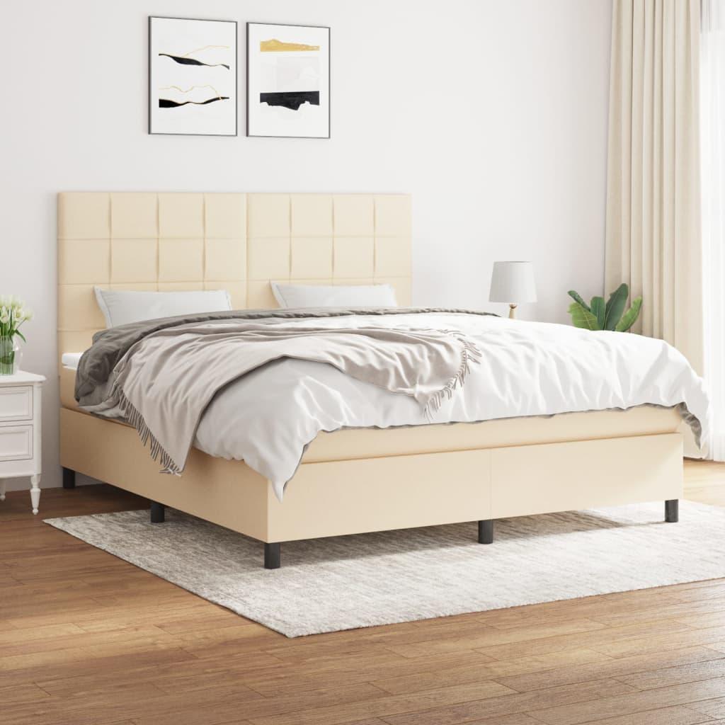 Kontinentalseng Med Madras Stof Farvet Creme - Blok med firkanter / 180 x 200 cm