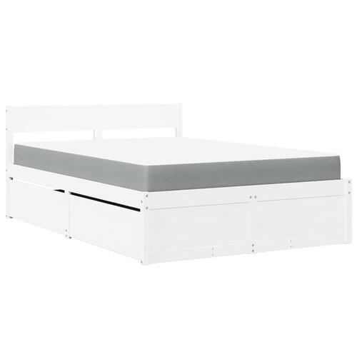 Seng med skuffer og madras 120x190 cm massivt fyrretræ hvid