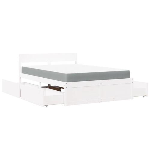Seng med skuffer og madras 120x190 cm massivt fyrretræ hvid