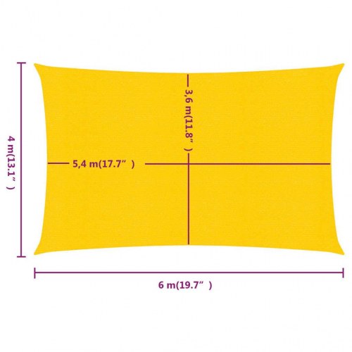 Solsejl 4×6 m rektangulært - HDPE 160 g/m², gul