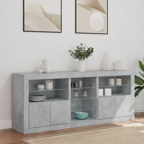 Skænk med LED-lys 162×37×67 cm - betongrå