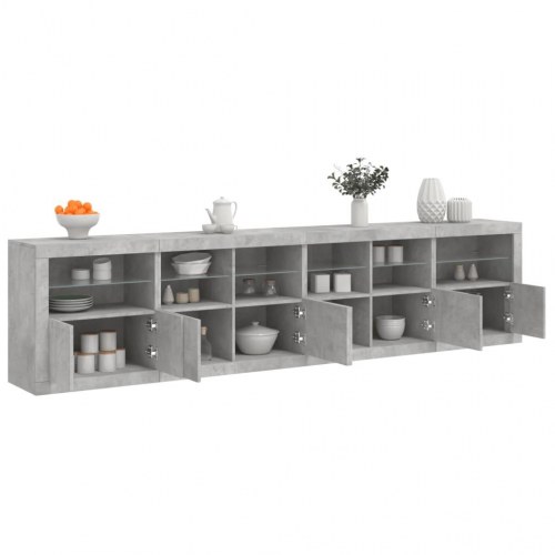 Skænk med LED-lys 283×37×67 cm - betongrå opbevaringsskab