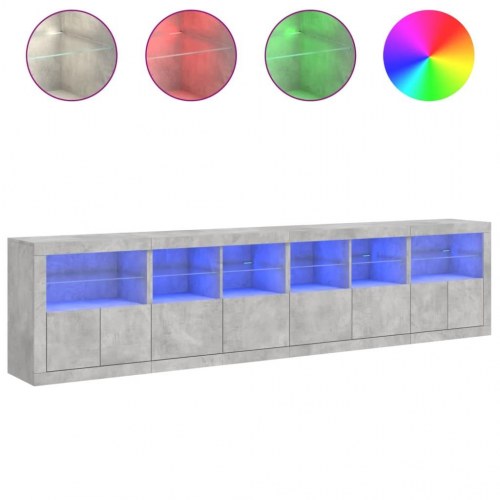 Skænk med LED-lys 283×37×67 cm - betongrå opbevaringsskab