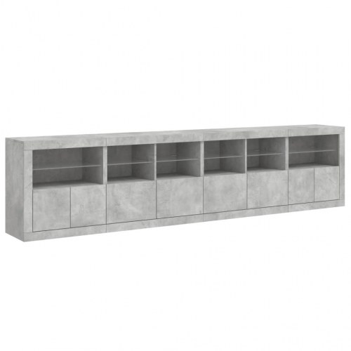 Skænk med LED-lys 283×37×67 cm - betongrå opbevaringsskab