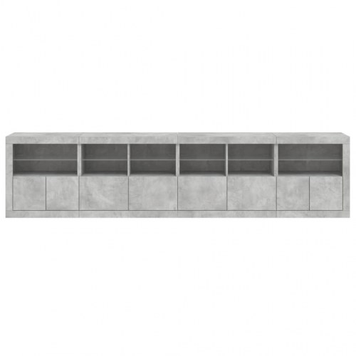 Skænk med LED-lys 283×37×67 cm - betongrå opbevaringsskab
