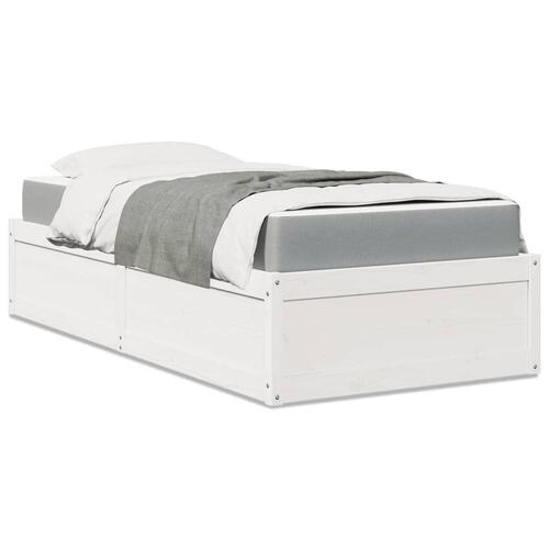 Seng med madras 90x190 cm massivt fyrretræ hvid