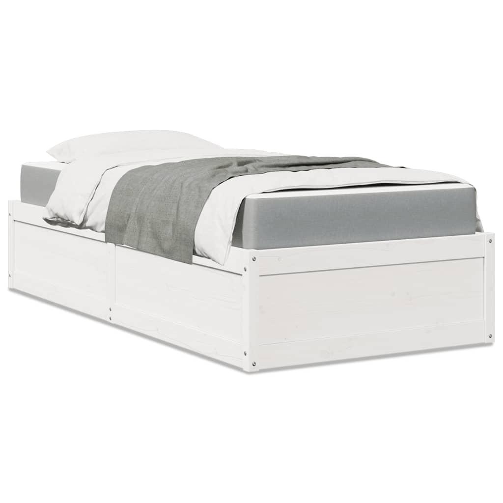 Seng med madras 90x190 cm massivt fyrretræ hvid