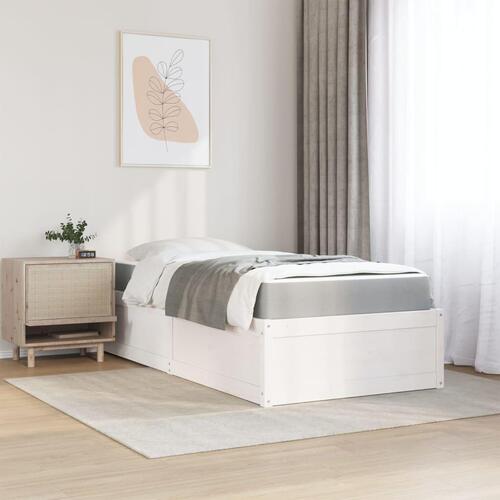 Seng med madras 90x190 cm massivt fyrretræ hvid