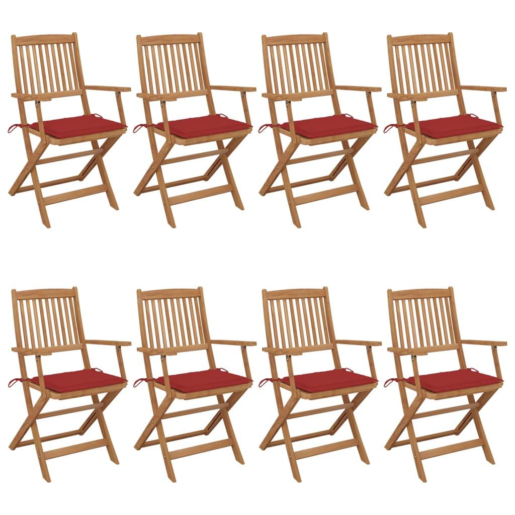 Foldbare havestole 8 stk. med hynder massivt akacietræ