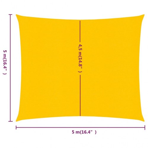 Solsejl 5×5 m firkantet i HDPE - gul, 160 g/m²