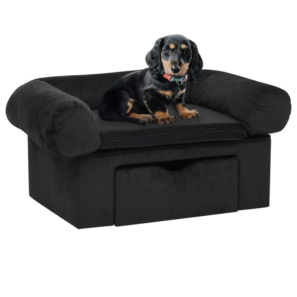 Hundesofa med skuffe 75x50x38 cm plys sort billede