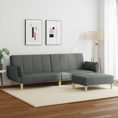 2-personers sovesofa med fodskammel i stof mørkegrå
