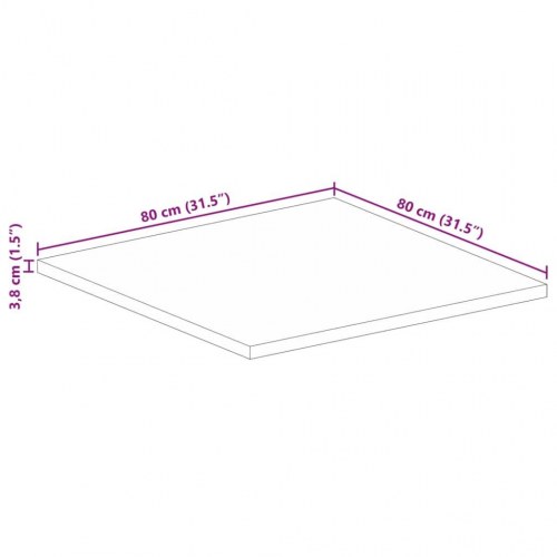 Bordplade 80x80x3,8 cm firkantet massivt genbrugstræ