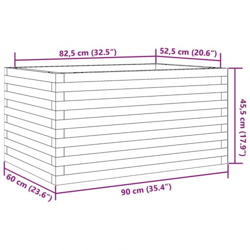 Plantekasse i massivt fyrretræ 90 x 60 x 45,5 cm - hvid