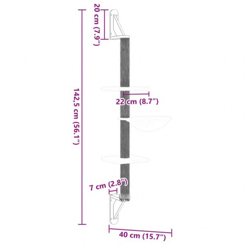 Væghængt kradsetræ 142,5 cm - cremefarvet