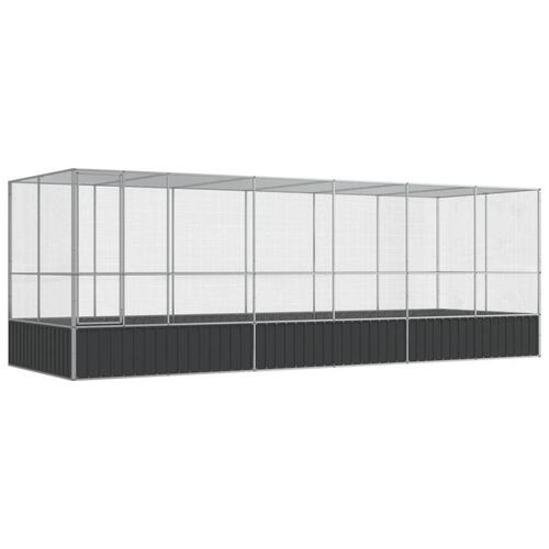 Voliere med udvidelse 625x207x212 cm stål sølvfarvet