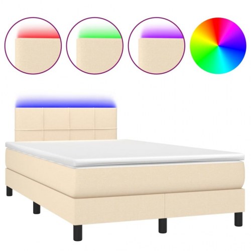 Kontinentalseng med LED-lys - 120 × 200 cm, stof i creme
