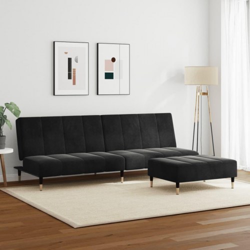 2-personers sovesofa med fodskammel velour sort