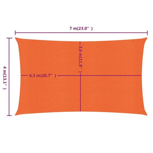 Solsejl 4x7 m 160 g/m² HDPE rektangulær orange