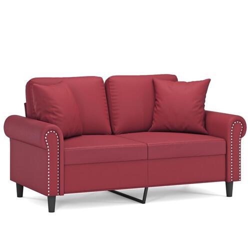 2-personers sofa med pyntepuder 120 cm kunstlæder vinrød