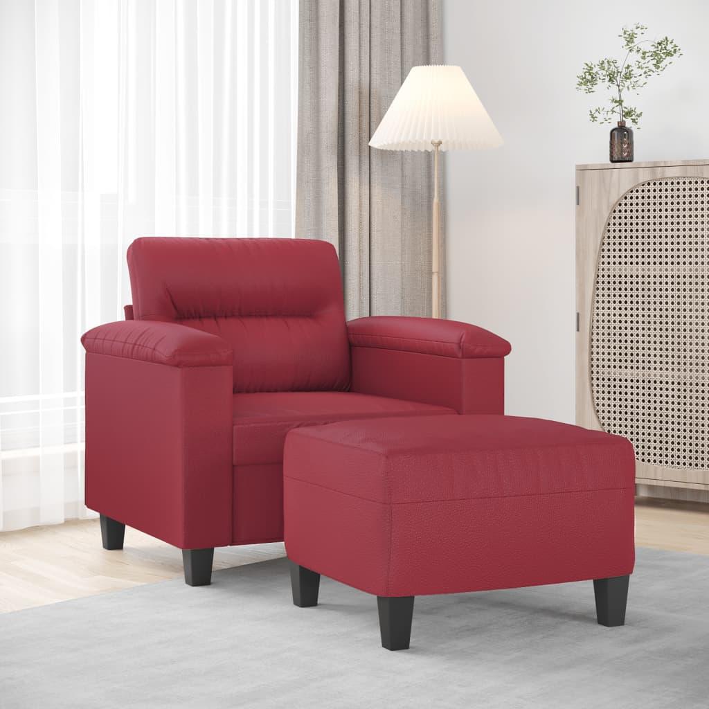 Sofastol Med Fodskammel 60 Cm Kunstlæder - Vinrød