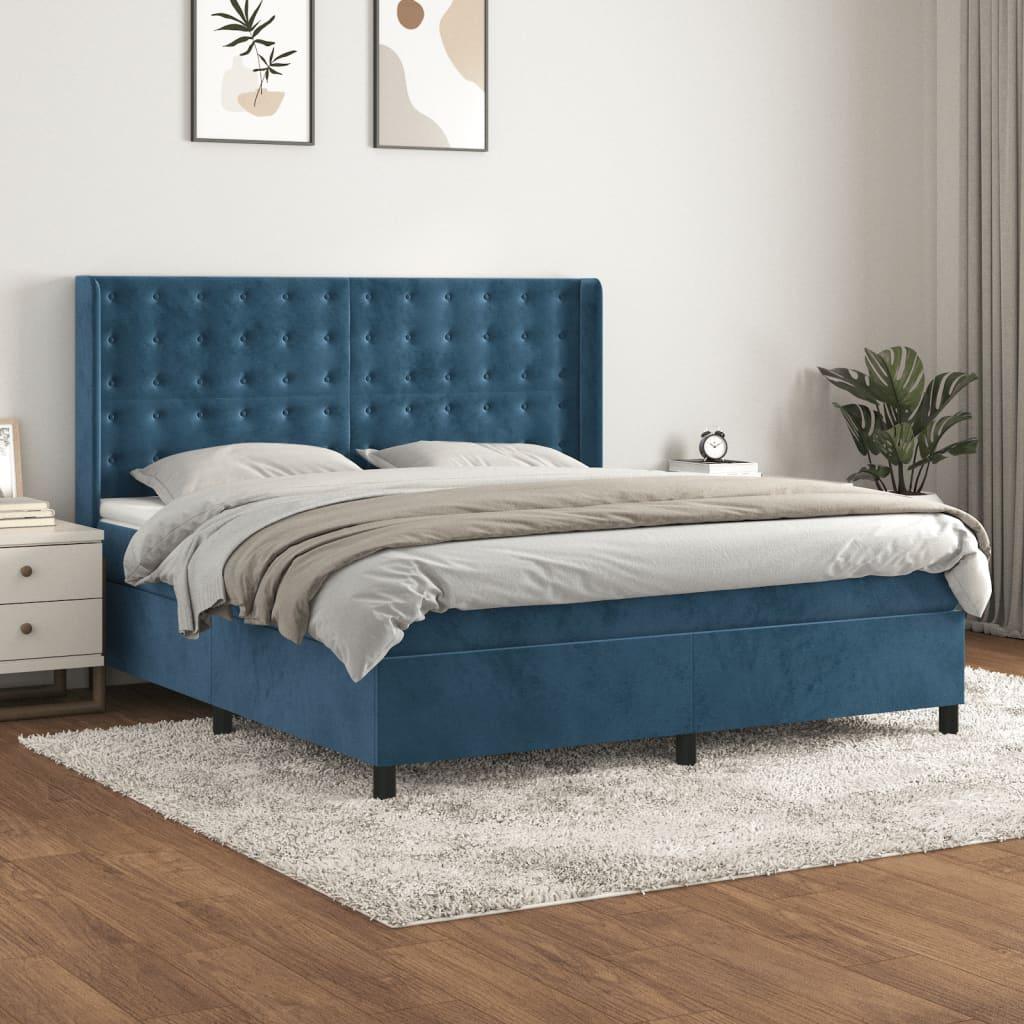 Kontinentalseng med madras 160 × 200 cm - fløjl, mørkeblå