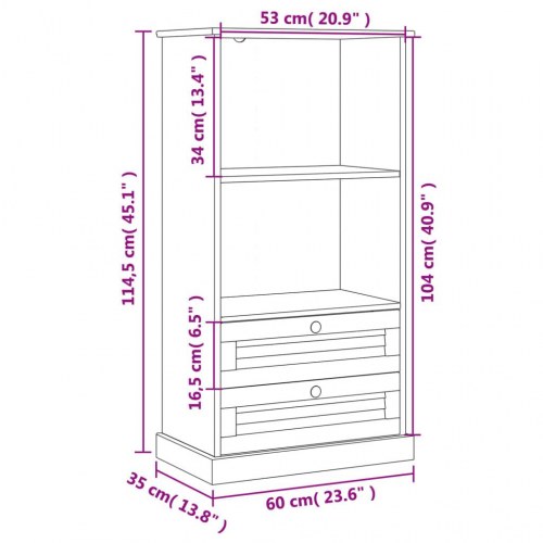Bogreol VIGO 60x35x114,5 cm massivt fyrretræ