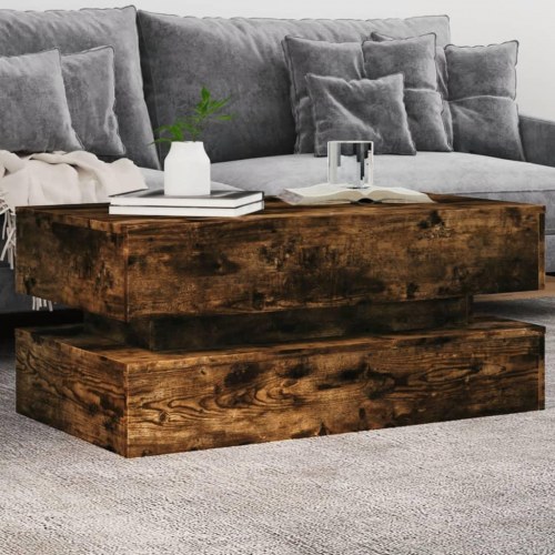 Sofabord med LED-lys 90 x 50 x 40 cm - røget egetræsfarve