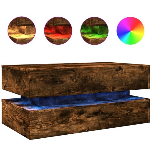 Sofabord med LED-lys 90 x 50 x 40 cm - røget egetræsfarve