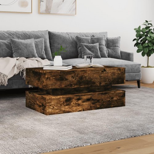Sofabord med LED-lys 90 x 50 x 40 cm - røget egetræsfarve