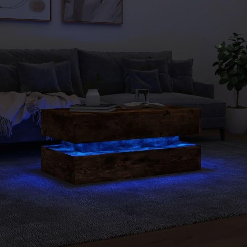 Sofabord med LED-lys 90 x 50 x 40 cm - røget egetræsfarve
