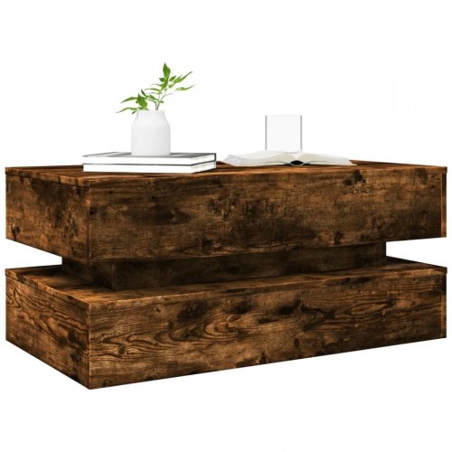 Sofabord med LED-lys 90 x 50 x 40 cm - røget egetræsfarve
