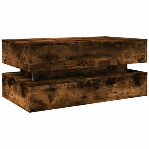 Sofabord med LED-lys 90 x 50 x 40 cm - røget egetræsfarve