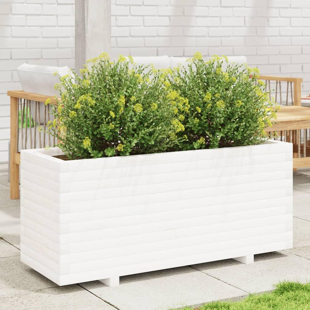 Plantekasse 110x40x49,5 cm massivt fyrretræ hvid billede