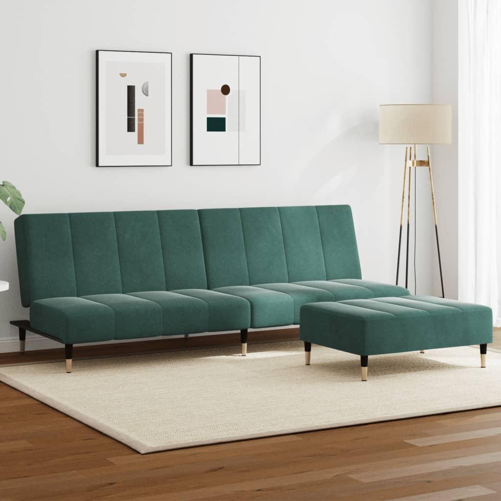 2-personers sovesofa med fodskammel i velour mrkegrn
