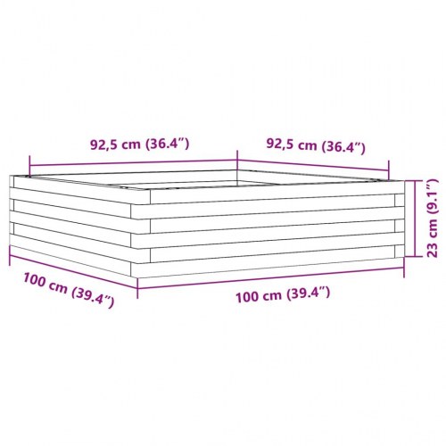 Plantekasse 100 x 100 x 23 cm i massivt fyrretræ - hvid