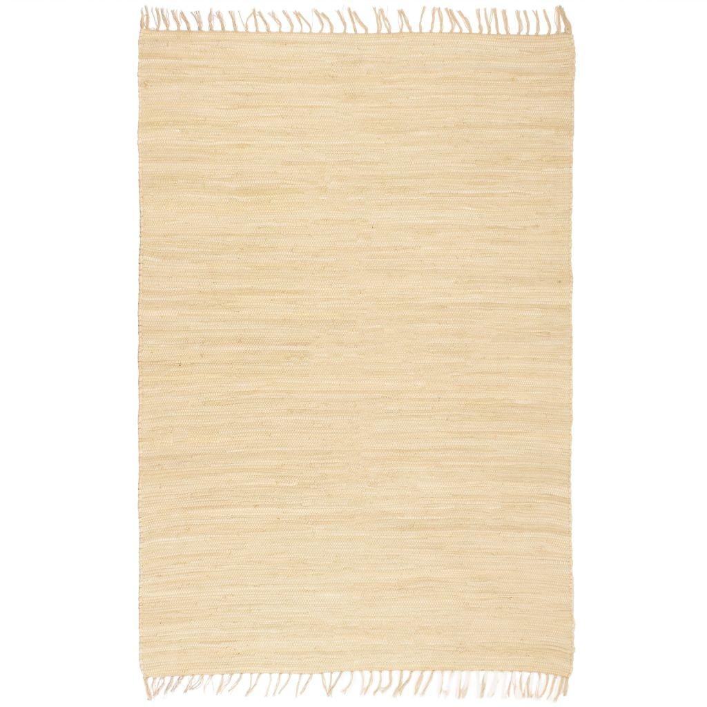 Håndvævet chindi-tæppe bomuld 160 x 230 cm cremefarvet