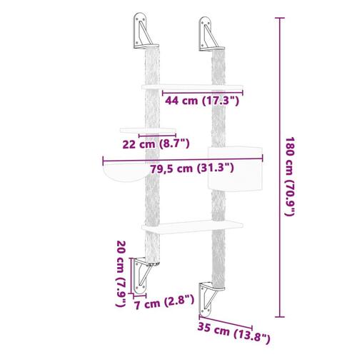 Væghængt kradsetræ med kradsestolpe 180 cm lysegrå
