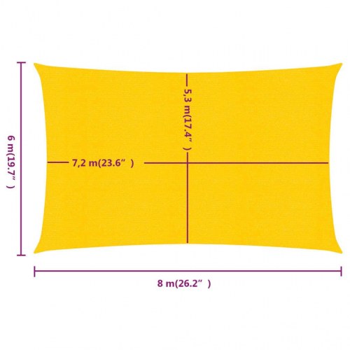 Solsejl 6×8 m rektangulær - HDPE 160 g/m², gul